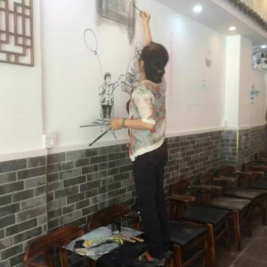 2015年12月龙华星河ico美食广场老秦腔面馆背景壁画