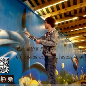 2016年7月雅韵阁墙体彩绘，壁画—深圳浅海湾海鲜馆主题餐厅，包间手绘墙画，墙绘工程8