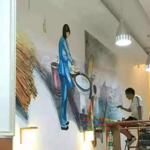 2016年6月龙华《来亿碗》面馆餐厅背景墙绘壁画