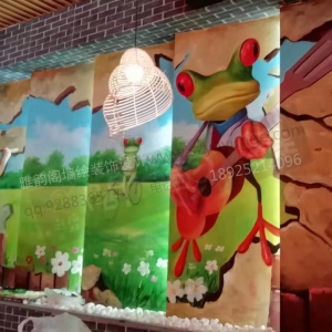 2019年8月深圳市龙岗区《蛙吉祥》主题餐厅一楼墙绘壁画