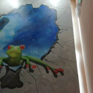 2019年8月深圳市龙岗区《蛙吉祥》主题餐厅二楼3D墙绘壁画