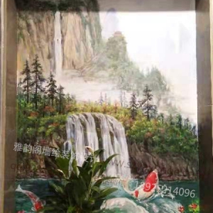 2019年9月李总家风景风水图壁画完成图