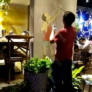 2017年10月爱上饭主题餐厅（东莞厚街店）墙体彩绘壁画案例