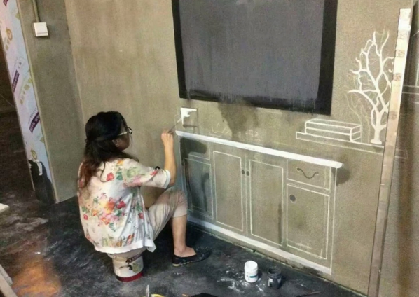 2016年6月浙江宁波奉化<艾盛。春天里>样板房手绘清水样板房墙绘壁画案例